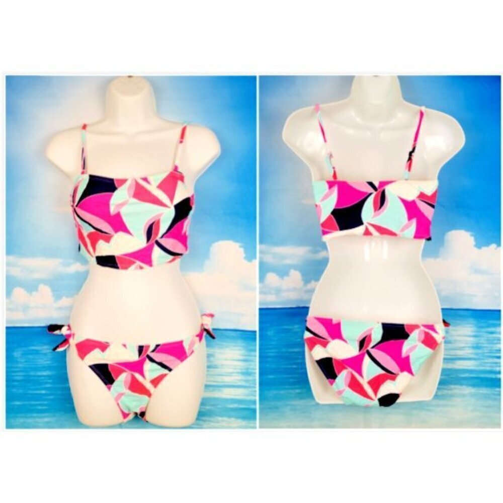 CABANA Bikini PINK Multi Color Removable Adj Straps TIE Side Bottoms Set size Sm